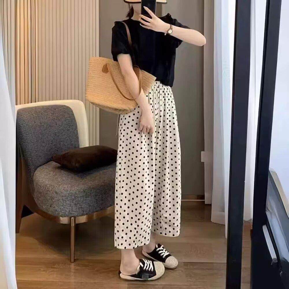 孕妇阔腿裤2025新款夏季薄款宽松波点小个子奶奶裤托腹九分哈伦裤,淘宝优惠券,粉丝福利购,淘宝优惠卷