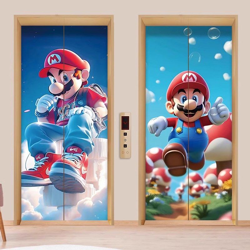 快速发货创意马里奥入户电梯门贴纸商场电影院家用卡W通壁纸画高,淘宝优惠券,粉丝福利购,淘宝优惠卷