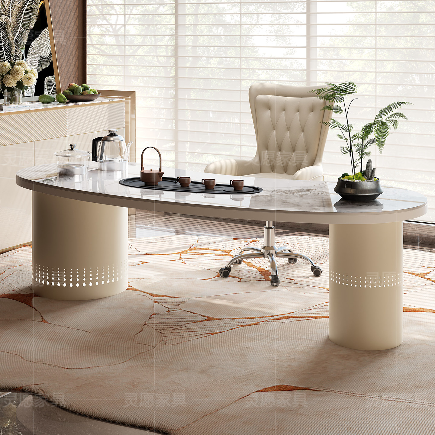 高端岩板茶桌椅组合轻奢现代高级感轻奢美容院办公一体泡茶台,淘宝优惠券,粉丝福利购,淘宝优惠卷