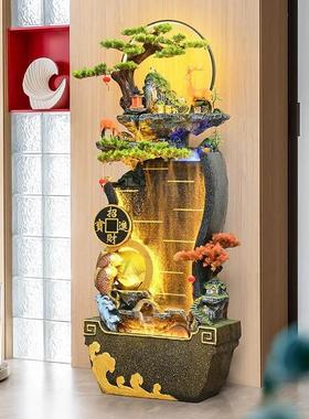 大型假山流水摆件循环水客厅办公室落地风水轮生财聚宝盆高山喷泉