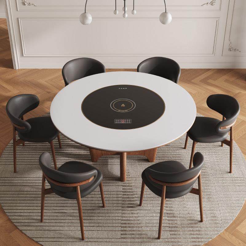 北欧实木岩板餐桌简约现代多功能电磁炉圆形餐桌内嵌转盘家用圆桌,淘宝优惠券,粉丝福利购,淘宝优惠卷