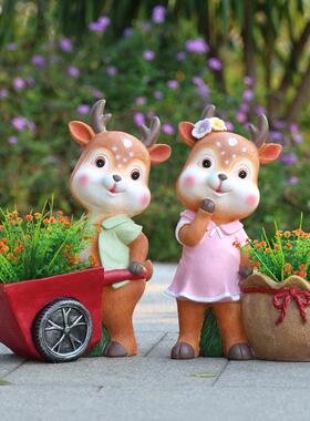 花园装饰庭院卡通梅花鹿花盆摆件幼儿园草坪造景小鹿花缸动物雕塑