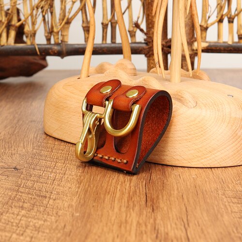 创意手工植鞣头层牛皮男士腰挂扣铜色挂扣汽车钥匙扣穿腰带外挂扣 - 图1