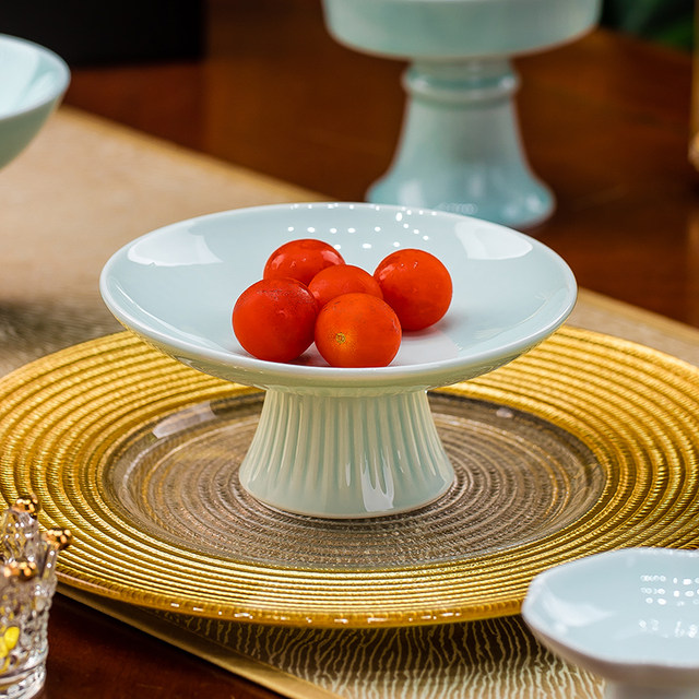 Pastry Dried Fruit Plate High-foot Fruit Plate Jingdezhen Green Porcelain