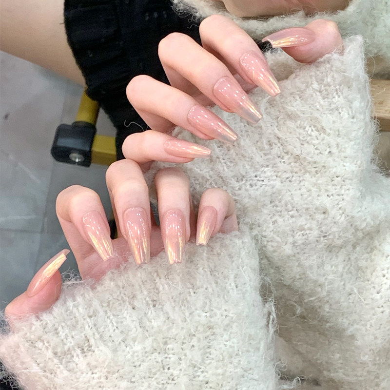 植兔落日极光手工穿戴甲水蜜桃粉嫩裸色腮红渐变贴片成品中梯美甲,淘宝优惠券,粉丝福利购,淘宝优惠卷