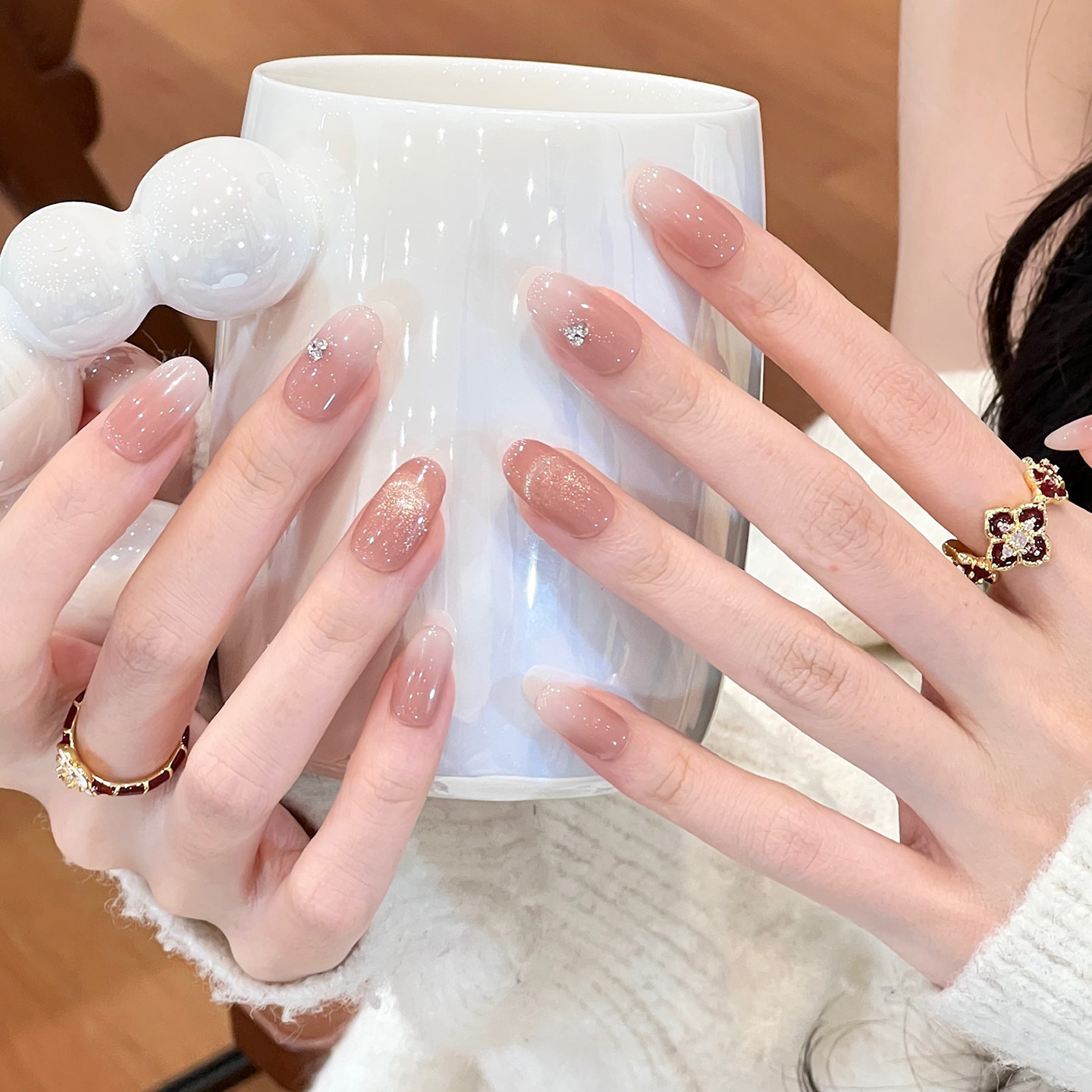 植兔高质感甘露寺穿戴甲超短款裸色渐变猫眼手工美甲杏仁成品贴片,淘宝优惠券,粉丝福利购,淘宝优惠卷