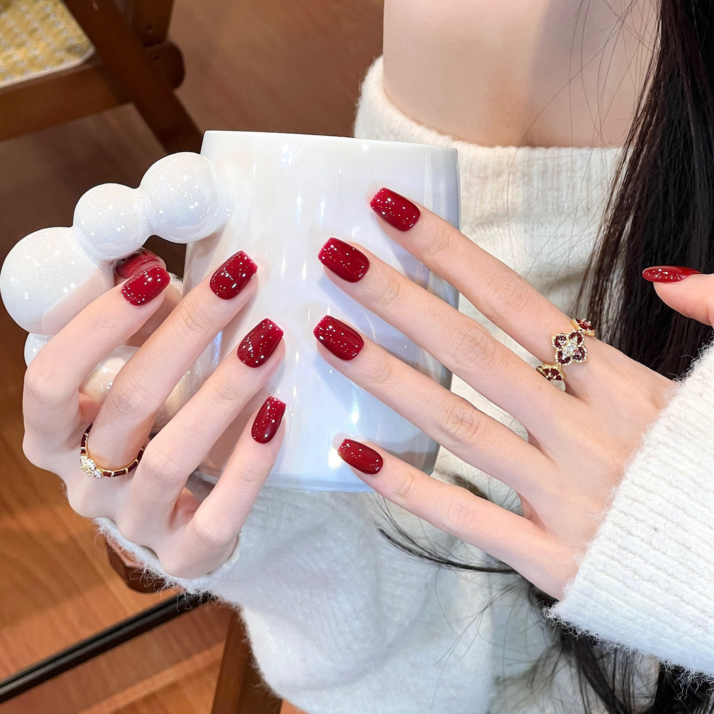 植兔高品质手工穿戴甲短款酒红色美甲2026新年显白纯色高级感甲片,淘宝优惠券,粉丝福利购,淘宝优惠卷