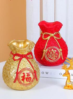 树脂大福袋红色花瓶客厅福袋花瓶客厅摆件装饰开业乔迁电视柜摆件