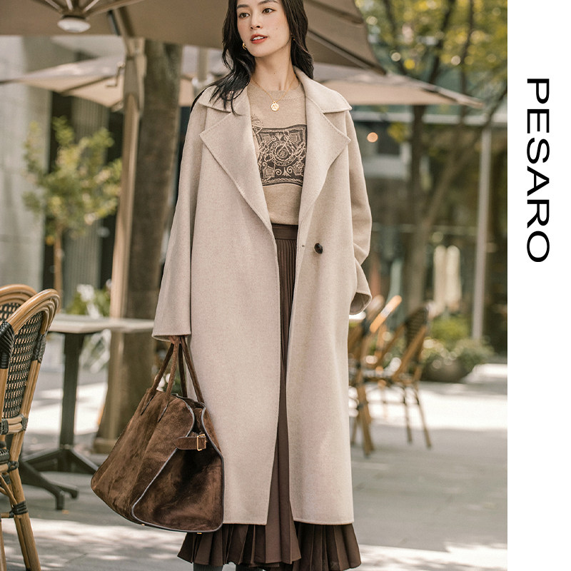 PESARO黄蕙玲西装领长款羊绒大衣女 简约优雅秋冬外套,淘宝优惠券,粉丝福利购,淘宝优惠卷