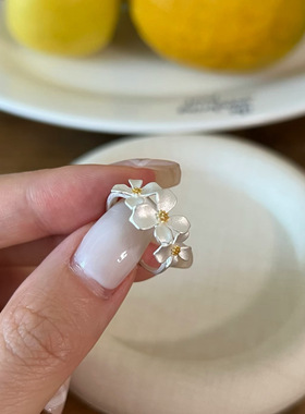 925银银色立体花朵栀子花戒指新款新中式复古小众设计指环饰品