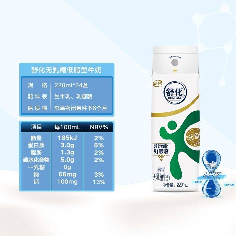 9月伊利舒化奶低脂无乳糖牛奶整箱营养早餐整箱装220ml*12盒,淘宝优惠券,粉丝福利购,淘宝优惠卷