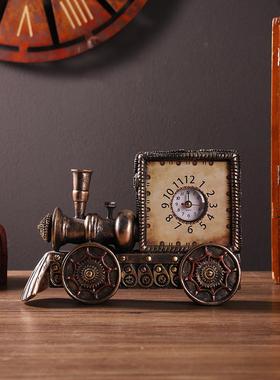 创意火车模型钟饰品孩子的生日礼物客厅床边学生桌面闹钟表钟表饰