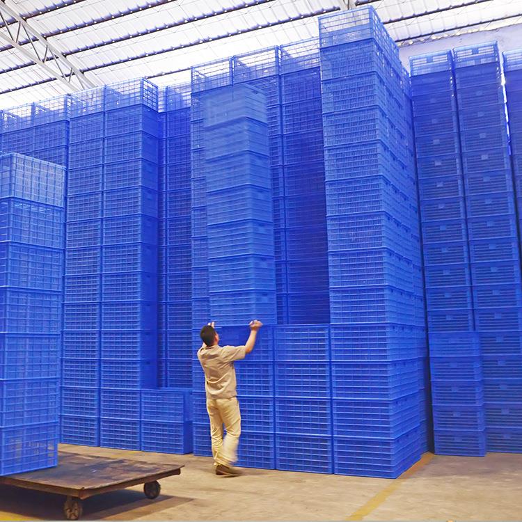 加厚周转筐 长方形水果服装蔬菜胶框 大号快递物料蓝色塑料筐 - 图1