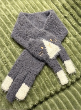 【手作日记】趴趴猫围巾钩织材料新手友好毛绒猫咪围脖送朋友礼物
