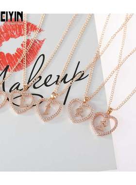 Letter necklace 26 letters zircon heart necklace jewelry