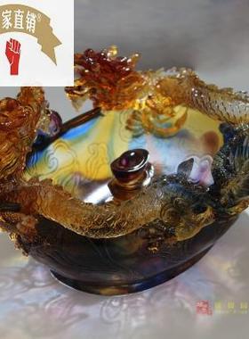 琉璃双龙戏珠聚宝盆生意兴隆开业乔迁礼品家居办公琉璃摆件