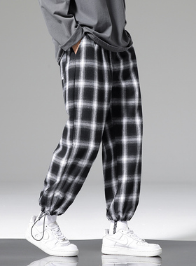 Summer Plaid Pants Men Fashion Loose Hip Hop Casual Trousers