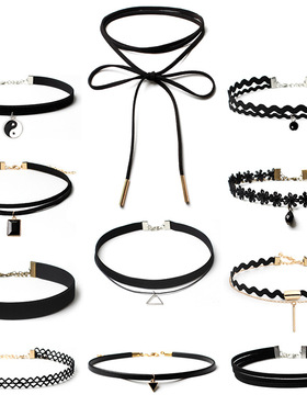 Sexy Black Lace Necklace Goth Double Layers Love Heart