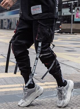 Men Hip Hop Black Cargo Pants joggers Sweatpants Overalls Me