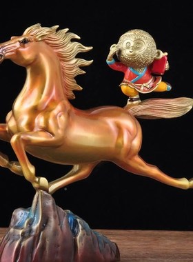 彩马HMR铜上封侯件摆创卡通猴子铜马工艺品家居客厅电视意柜装饰