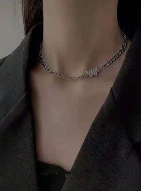 Titanium steel butterfly diamond necklace design feeling