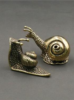 纯铜实心蜗牛小摆件茶道茶宠创意蜗牛笔架工艺品古玩手把件