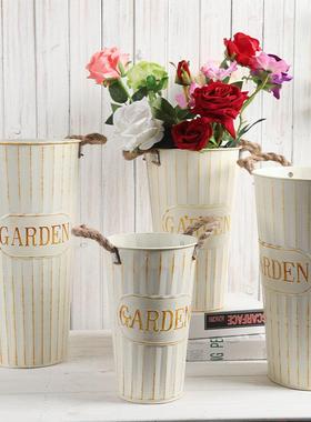 醒花桶花店专用复古铁艺花桶水培家用高大花瓶花器家居装饰花盆