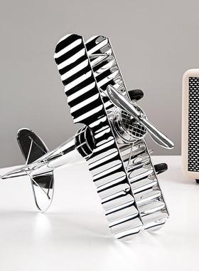 创意轻奢电镀银色飞机模型摆件摆设家居装饰品摆设创意金属工艺品