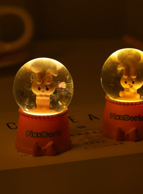 极速可爱小兔子梦幻发光水晶球桌面摆件少女心迷你小号女孩生日礼