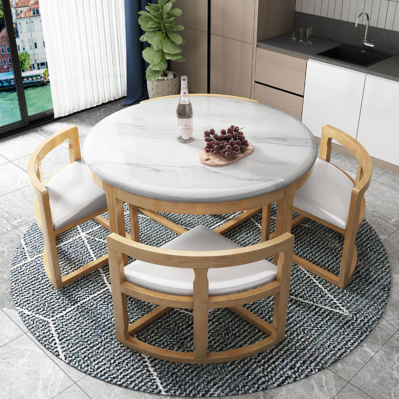 大理石餐桌椅简约现代小户型实木家用省空间圆形形隐藏式4人饭桌,淘宝优惠券,粉丝福利购,淘宝优惠卷