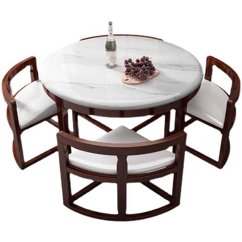 大理石餐桌椅简约现代小户型实木家用省空间圆形形隐藏式4人饭桌,淘宝优惠券,粉丝福利购,淘宝优惠卷