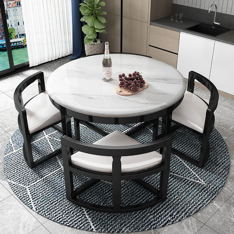 大理石餐桌椅简约现代小户型实木家用省空间圆形形隐藏式4人饭桌,淘宝优惠券,粉丝福利购,淘宝优惠卷
