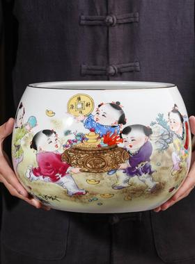 景德镇陶瓷聚宝盆装饰品中式客厅玄关招财进宝摆件家装开 业礼品
