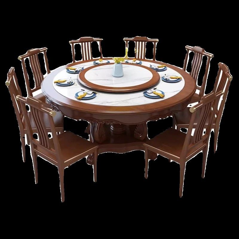 实木餐桌新中式圆形岩板电磁炉火锅饭桌家用饭店大圆桌2m橡木高档,淘宝优惠券,粉丝福利购,淘宝优惠卷