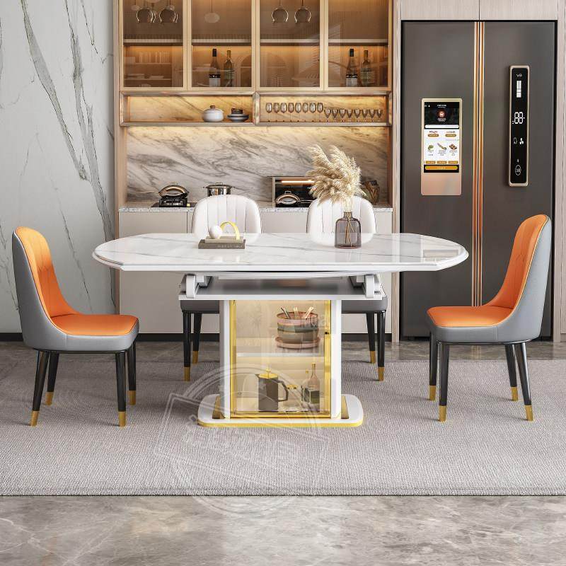 岩板实木餐桌现代简约可伸缩轻奢家用小户型圆形椅组合电磁炉饭桌,淘宝优惠券,粉丝福利购,淘宝优惠卷