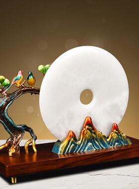 珐瑯彩迎客松平安扣摆件新中式玉石摆饰高端客厅玄关家居装饰礼品