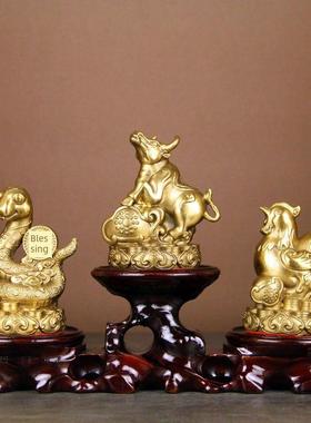 益鼎贵黄铜十二生肖三合贵人蛇鸡牛巳酉丑三合局家居客厅工艺摆件