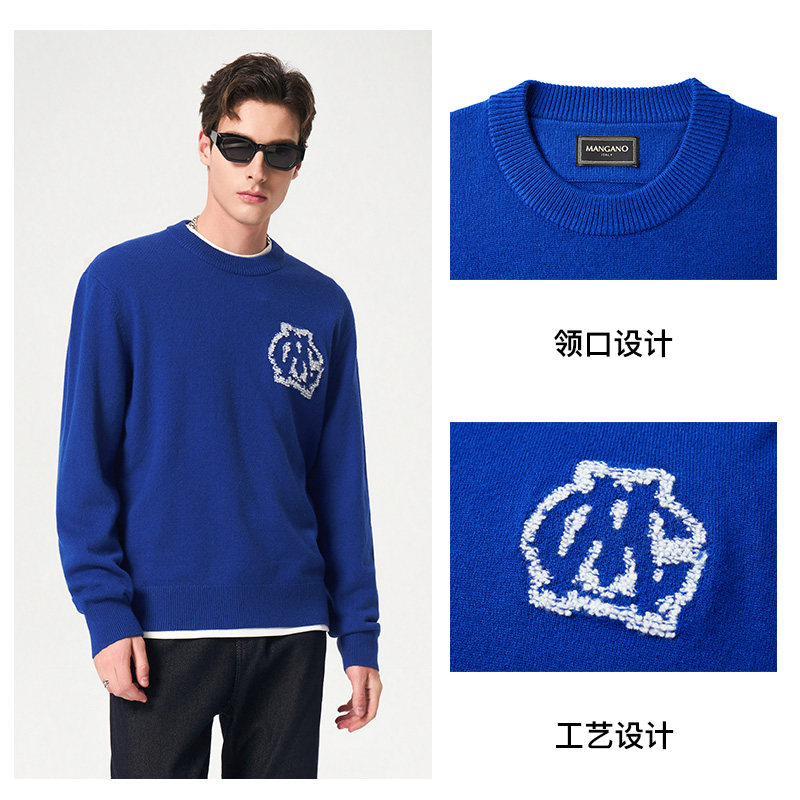 【纯羊毛】Mangano曼加龙 秋冬新款圆领毛衣针织衫美式羊毛衫男款