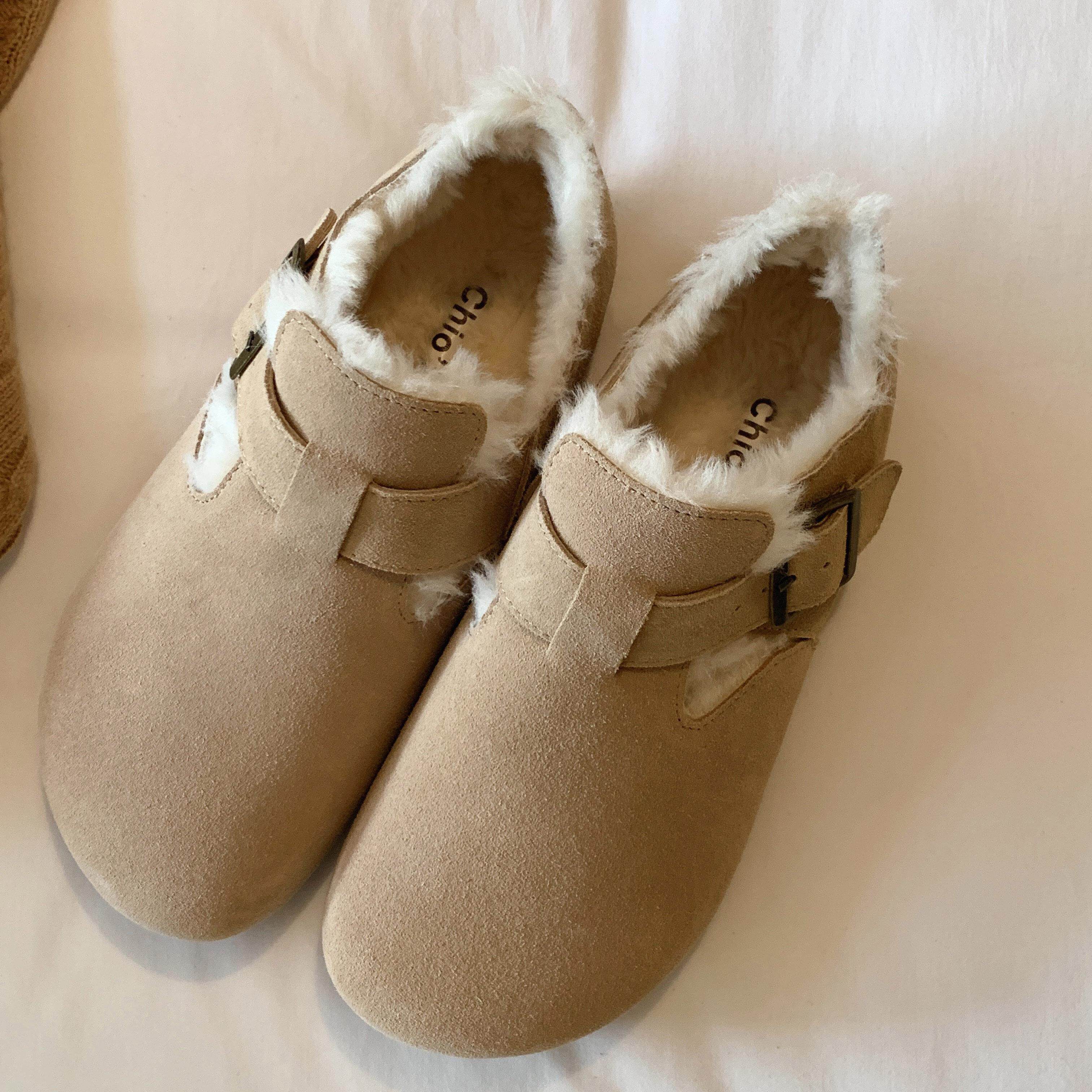 Chio2nd南风 真皮勃肯鞋女秋冬2024全包加绒软皮软底休闲平底鞋,淘宝优惠券,粉丝福利购,淘宝优惠卷