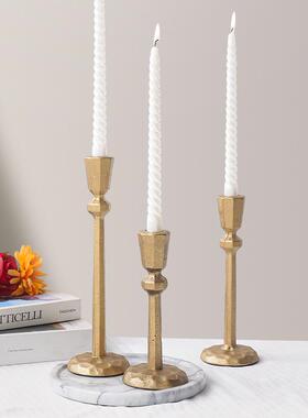 法式简约厚重铸铁金色烛台摆件家居浪漫氛围道具玄关装饰品蜡烛台