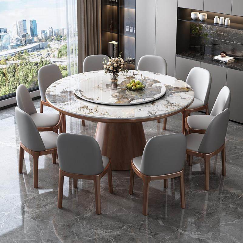 岩板餐桌椅组合圆形现代简约轻奢大圆桌带转盘实木家用电磁炉饭桌,淘宝优惠券,粉丝福利购,淘宝优惠卷