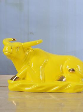 黄色卧牛装饰品陶瓷超大生肖财富镇屋办公室吉祥物家卧牛入口