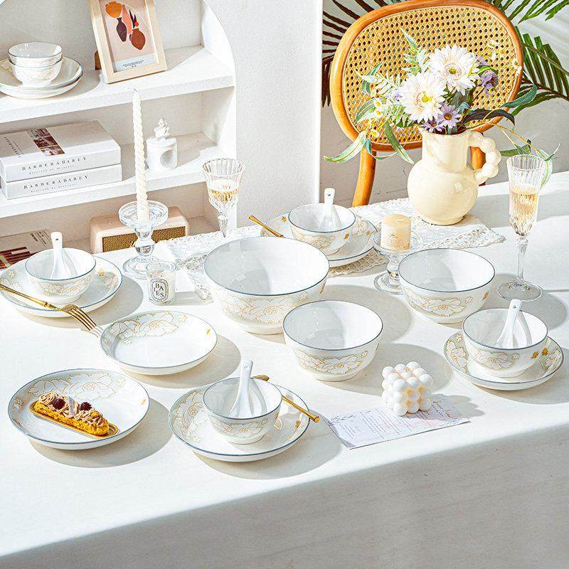 釉下彩碗碟套装家用2025新款碗具陶瓷碗盘筷子高颜值餐具套组乔迁,淘宝优惠券,粉丝福利购,淘宝优惠卷