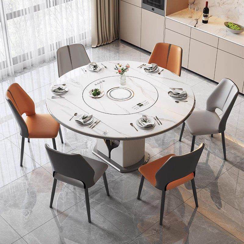 智能语音高端岩板餐桌电磁炉暖菜板电动转盘一体桌家用可折叠饭桌,淘宝优惠券,粉丝福利购,淘宝优惠卷