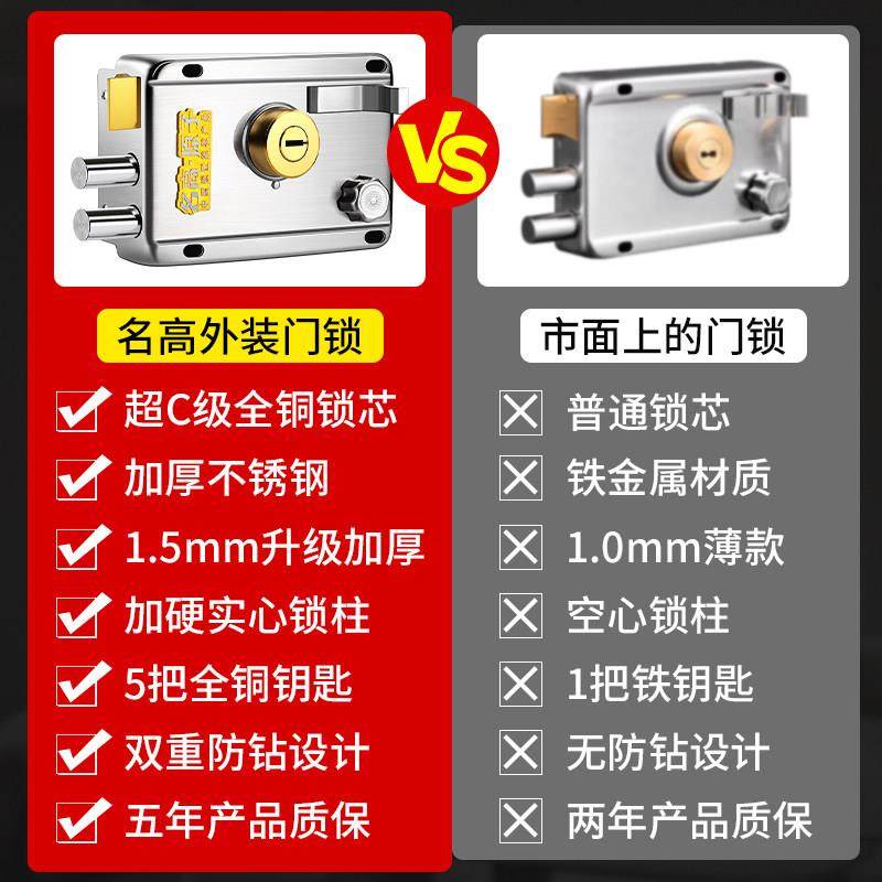 老式外装门锁超c级锁芯家用通用铁门锁农村户外不锈钢防盗木门锁,淘宝优惠券,粉丝福利购,淘宝优惠卷