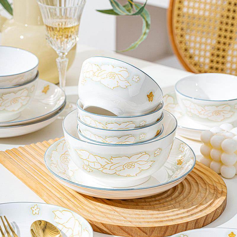 釉下彩碗碟套装家用2025新款碗具陶瓷碗盘筷子高颜值餐具套组乔迁,淘宝优惠券,粉丝福利购,淘宝优惠卷