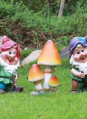 户外七个小矮人仿真玻璃钢蘑菇兔子花园装饰摆件园林景观雕塑小品