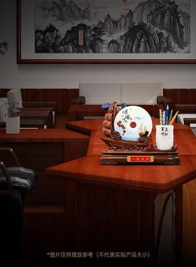 一帆风顺帆船玉石平安扣笔筒摆件办公室桌面装饰公司开业定制礼品