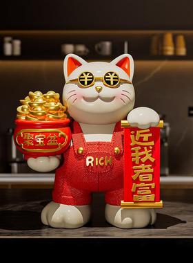 聚宝盆招财猫摆件客厅轻奢高档开 业礼物大吉前台店铺装饰2025新