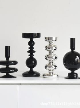 【源头厂家】黑色玻璃烛台几何玻璃工艺品网红民宿咖啡馆艺术摆件
